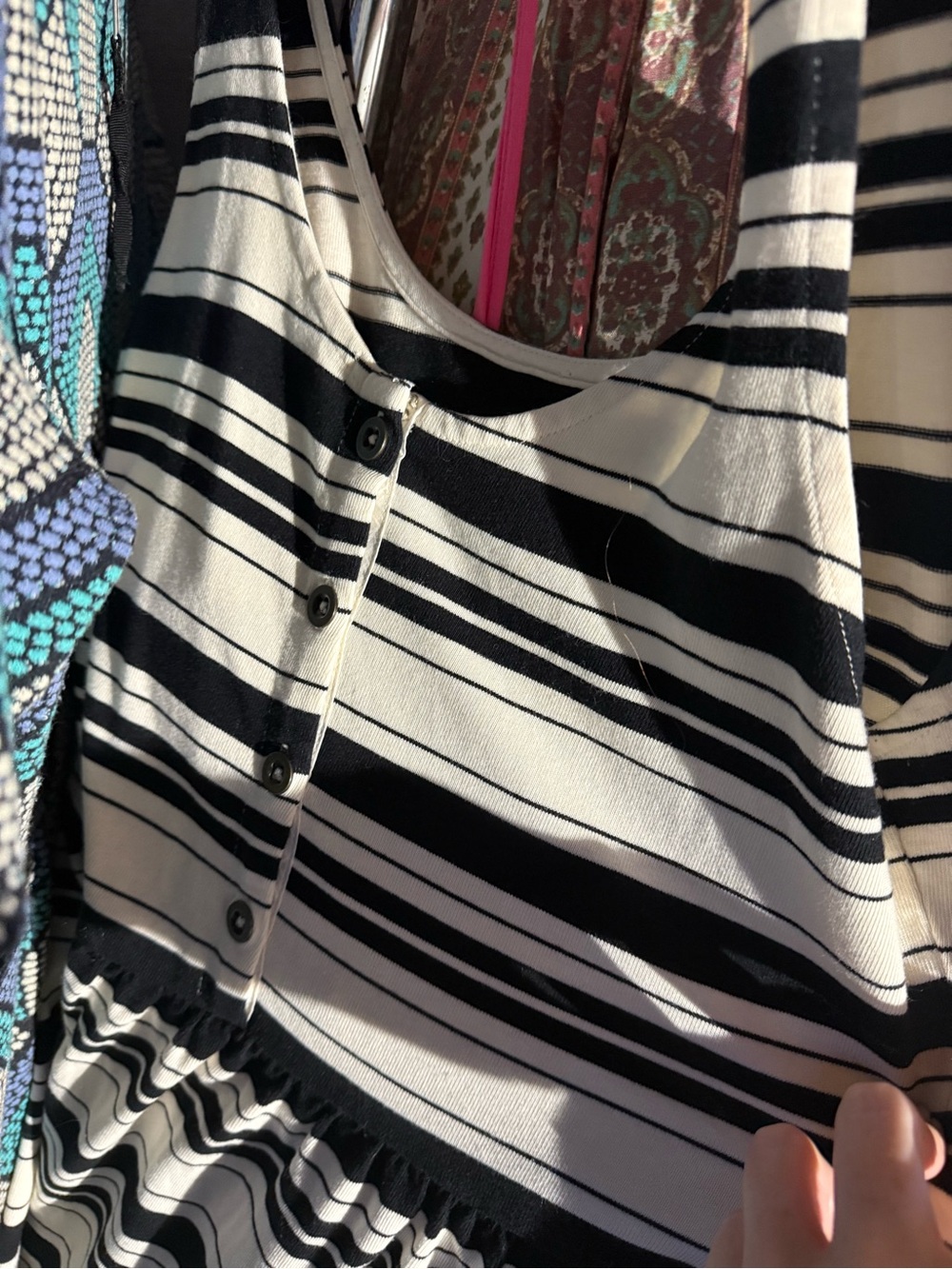 J. Crew Black and White Striped Tank Dress with Front Buttons